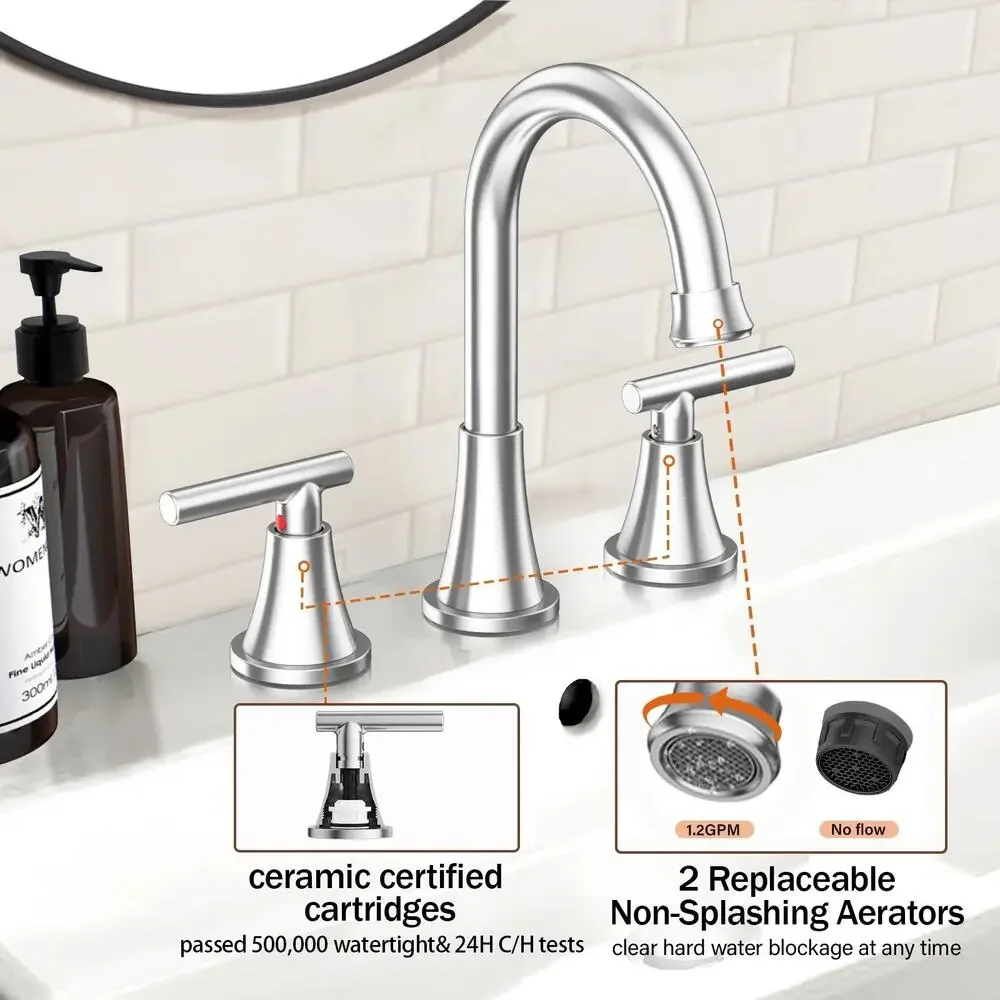 BRAND NEW ~ Brushed Nickel Bathroom Sink 3 Hole Faucet Pop Up Drain Supply Lines